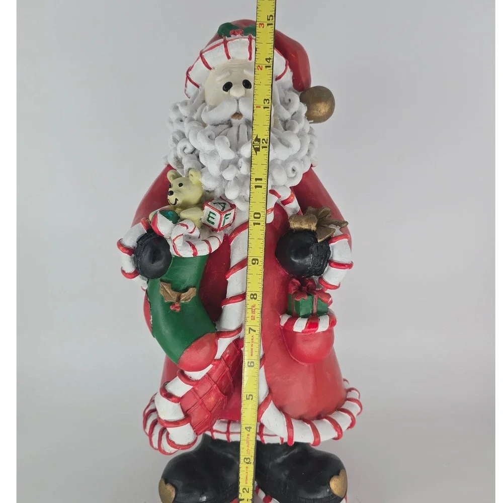 Vintage Santa Figurine Hand Painted Resin Candy Cane Heart Christmas Decor